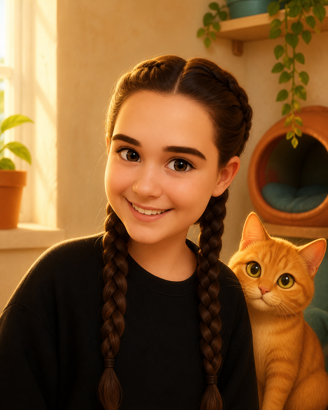 A CicaKuckó alkotójának rajzfilmes portréja egy narancssárga cicával